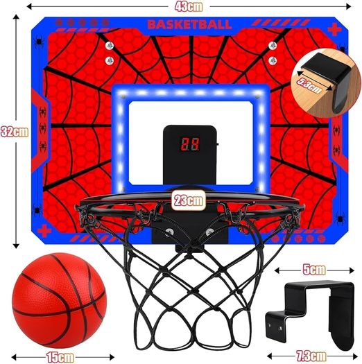 Mini Basketball Hoop Children's Indoor Basketball Basket in Room Wall Mounted with Electronic Scoreboard, Children's Toy Basketball Gift Boy 3-8 Years