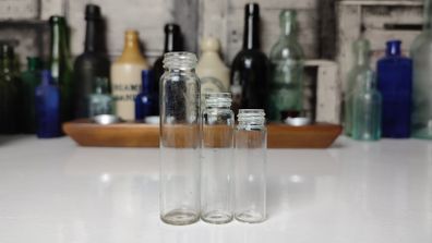 367 - Set of 3 Vintage Collectible Decorative Clear Glass Small Pills Bottles