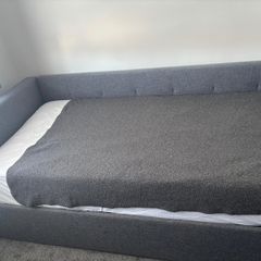Grey Upholstered Daybed with Trundle and Mattresses