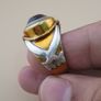Vintage Sulemani Natural Eye Agate Bead Ring Brass & Silver Inlay Design Image 4