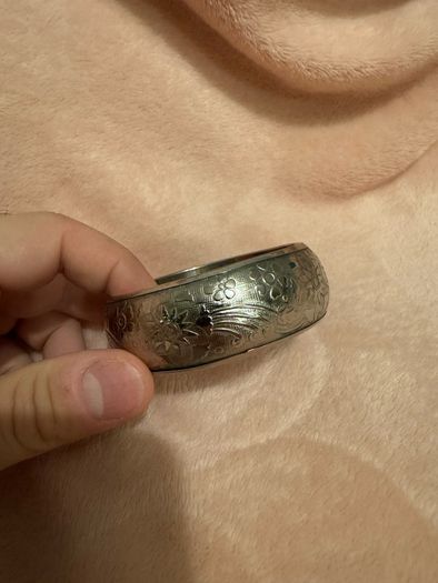 Vintage Silver Etched flower Bangle Bracelet