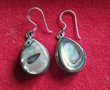 Vintage solid 925 sterling silver abalone shell drop earrings.