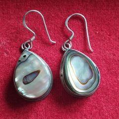 Vintage solid 925 sterling silver abalone shell drop earrings.