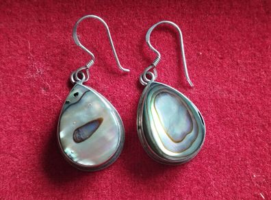 Vintage solid 925 sterling silver abalone shell drop earrings.