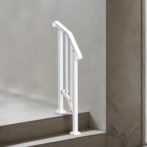 Handrails for Outdoor Steps, 1-2 Step Stair Hand Rail Kit, Transitional Carbon Steel Railings with Installation Kit, Stair Rails for Seniors, Concrete Steps & Porch & Deck, White Retro Arch