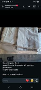 King size duvet and sheets