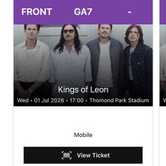 2 x Kings Of Leon Front Standing Tickets