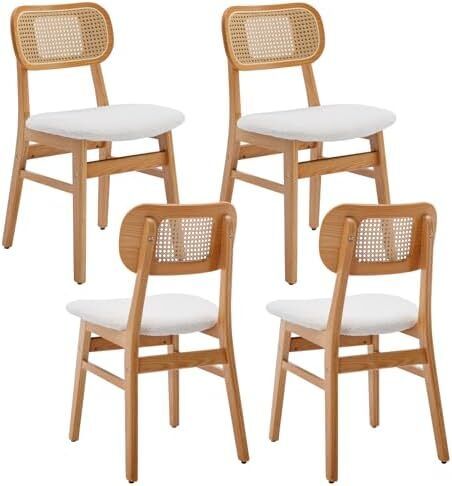 set of 4, wood, kitchen chairs, PU leather upholstered Rattan