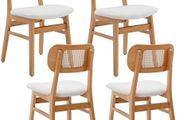 set of 4, wood, kitchen chairs, PU leather upholstered Rattan