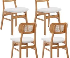 set of 4, wood, kitchen chairs, PU leather upholstered Rattan