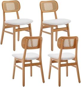 set of 4, wood, kitchen chairs, PU leather upholstered Rattan