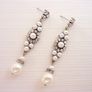 Pearl Crystal Drop Dangle Silver Earrings Image 3