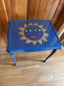 My handmade coffee table design " Golden Sun", blue with gold accents