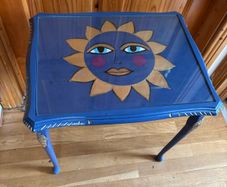 My handmade coffee table design " Golden Sun", blue with gold accents