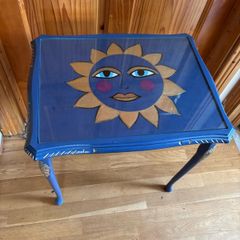 My handmade coffee table design " Golden Sun", blue with gold accents
