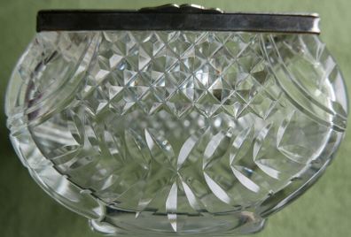 Antique Crystal Cut Glass  Trifle Serving Bowl With Silver Plated Rim and Cover