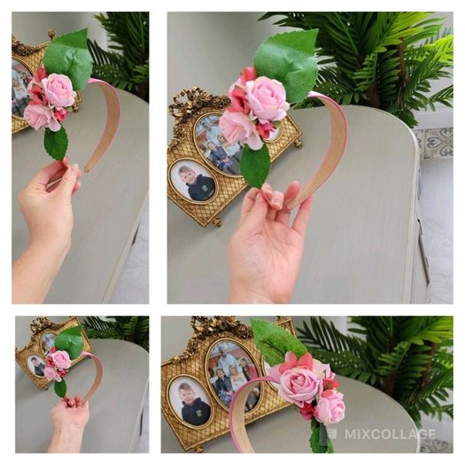 Brand new pink and green floral crown headpiece headband fascinator crown