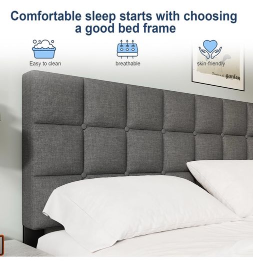 King Bed Frame, Easy Assembly, Sturdy Wooden Slat