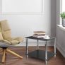Coffee Table Tempered Glass Living Room Table Side Table Industrial Design Sofa Table 2 Tier Glass Table with Chrome Legs Coffee Table Metal Console Table for Living Room Balcony Hallway Black (FREE POSTAGE) Image 2