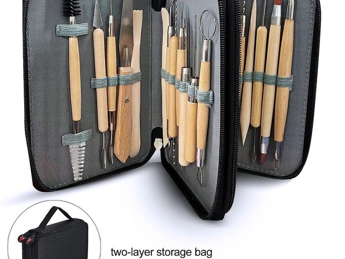 Clay Sculpting Tools,Set of 30 Pottery Tools Clay Modelling Tools Kit Wood Clay Carving Tools Set with Storage Bag,Apron and Sleeves