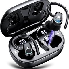 MULTIPLE COLOURS AVAILABLE | 2023 Wireless Earphones Bluetooth 5.3 Headphones Wireless, Ear Buds Wireless Earbuds with Earhooks, IP7 Waterproof 50H Stereo Wireless Headphones Sport, Dual LED Display, Deep Blue