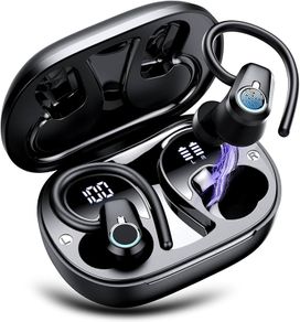 MULTIPLE COLOURS AVAILABLE | 2023 Wireless Earphones Bluetooth 5.3 Headphones Wireless, Ear Buds Wireless Earbuds with Earhooks, IP7 Waterproof 50H Stereo Wireless Headphones Sport, Dual LED Display, Deep Blue