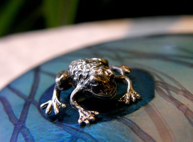John Ditchfield Glasform Iridescent Lily Pad, Silver Frog, Signed with sticker