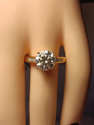 3 carat Moissanite Solitaire Ring in 18kt Vermeil Hard Gold Plated Sterling Silver (Bargain)