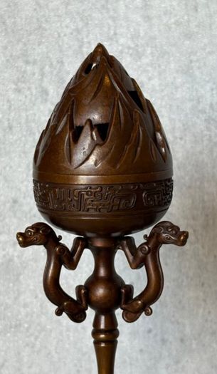 Pair Of Antique Bronze Boshan Incense Burners - Bronze