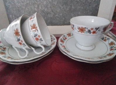 Three Large China Teacups & Saucers