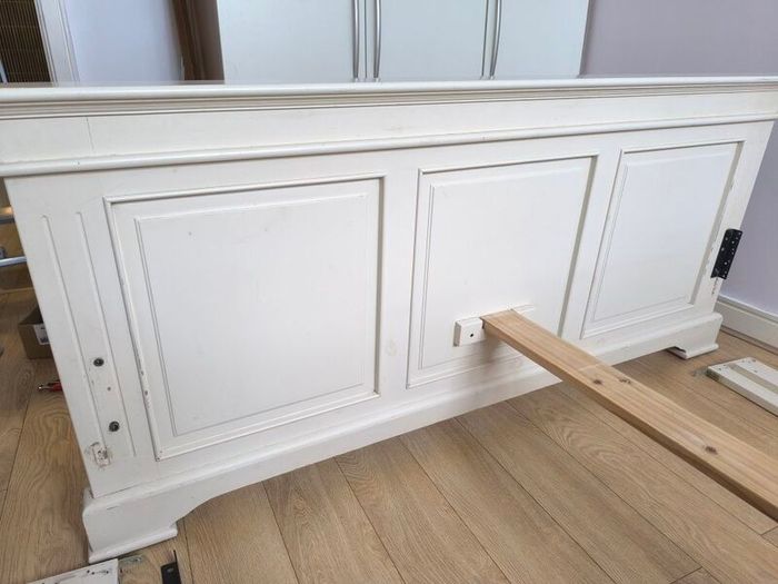 bed frame king size beige creamy solid wood - no slats, nice solid  Headboard