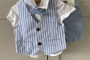 M&amp;S 4 piece formal baby outfit (shorts, short sleeve shirt, dickie bow, waistcoat)
