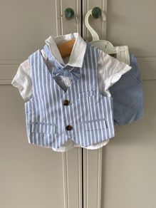 M&S 4 piece formal baby outfit (shorts, short sleeve shirt, dickie bow, waistcoat)