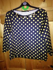 Zara size small navy top with yellow polka dots