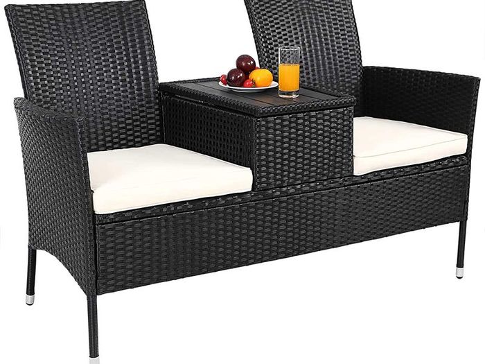 _Poly Rattan Garden Bench Weatherproof 2-Seater