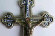 Antique 19th century Italy micro mosaic glass and metal Crucifix Cross