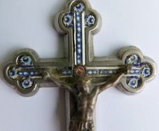 Antique 19th century Italy micro mosaic glass and metal Crucifix Cross