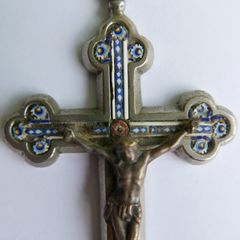 Antique 19th century Italy micro mosaic glass and metal Crucifix Cross