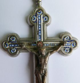 Antique 19th century Italy micro mosaic glass and metal Crucifix Cross
