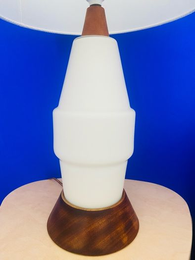 Dutch Mid Century glass & teak lamp 1960s