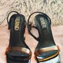 River Island Black Heels with Orange Strap & Acrylic Flared Heel Size UK 6 / EU 39 Image 3