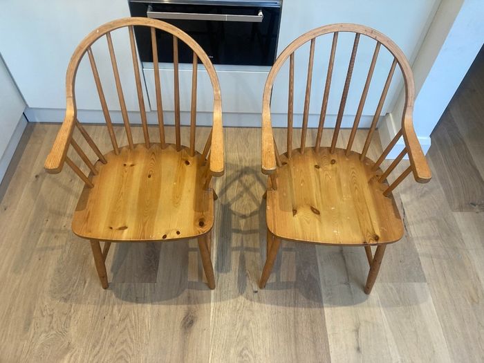 Vintage Chairs x 2 - Windsor-style - Carver Armchairs