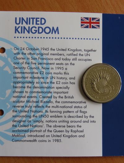 Rare United Nations Peace 1995 2 Pounds BUNC coincard