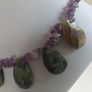 Stunning Hand-Beaded Short Necklace with Fabulous Graduated Ruby in Fuchsite Faceted Teardrop Beads and Amethyst Chips - Handmade by Christabel Image 4
