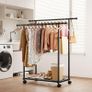 Double Rod Clothing Rack with Shelf & Wheels, 98x42x150cm, Black Image 2