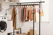 Double Rod Clothing Rack with Shelf &amp; Wheels, 98x42x150cm, Black