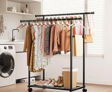 Double Rod Clothing Rack with Shelf & Wheels, 98x42x150cm, Black
