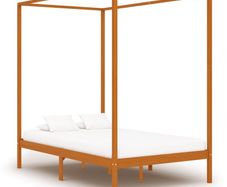 Canopy Bed Frame Honey Brown Solid Pine Wood 120x200 cm