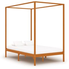 Canopy Bed Frame Honey Brown Solid Pine Wood 120x200 cm