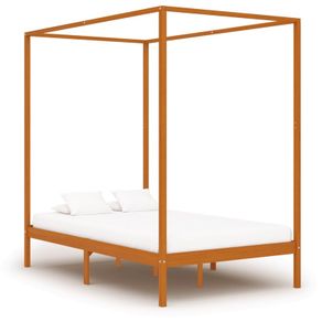 Canopy Bed Frame Honey Brown Solid Pine Wood 120x200 cm